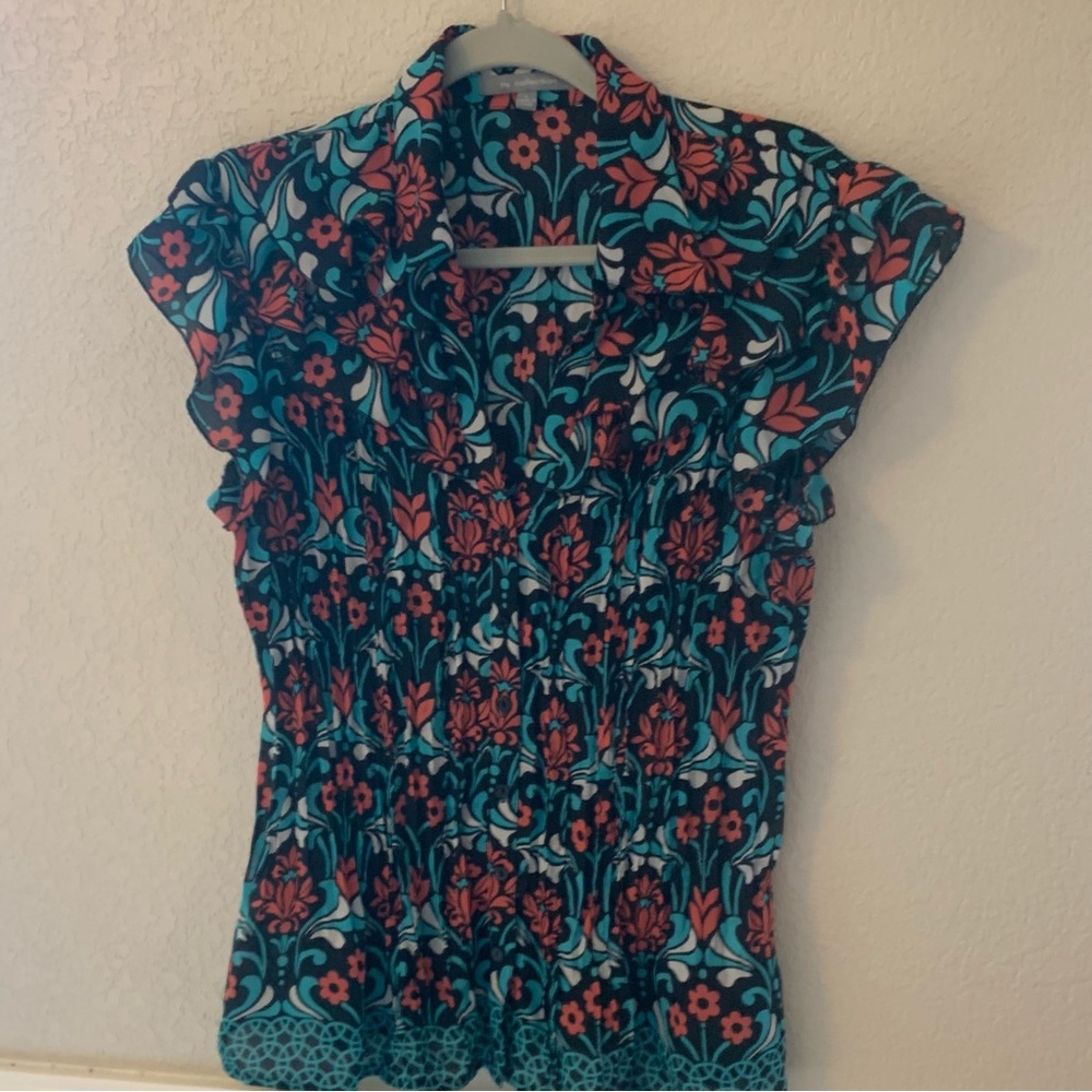 NY Collections vibrant pattern Summer Top Blouse Shirt